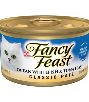 Purina Fancy Feast Classic Pate Ocean Whitefish and Tuna Feast Classic Grain Free Wet Cat Food Pate - (Pack of 24) 3 oz. Cans