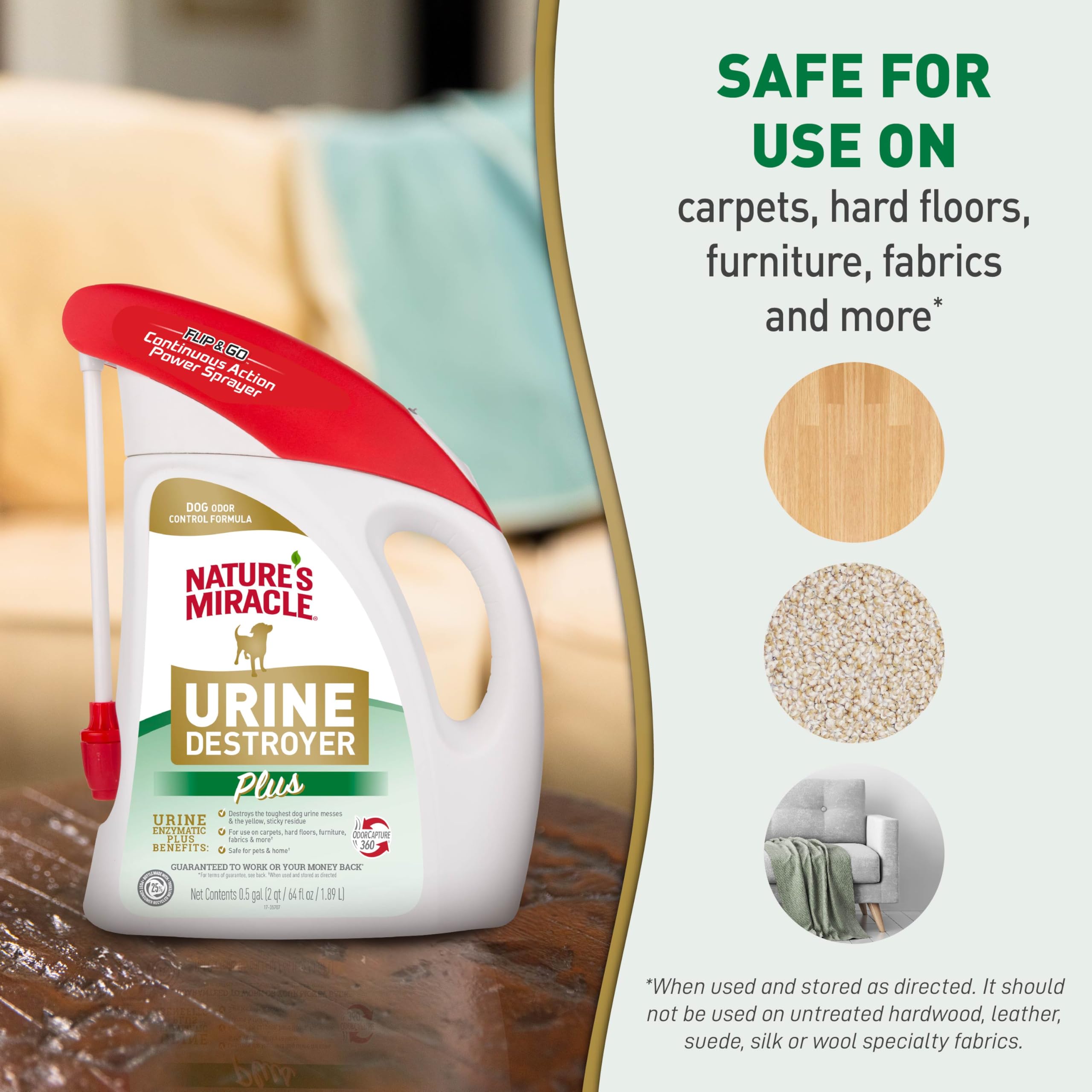 Nature's Miracle Urine Destroyer Plus for Dogs with Flip & Go Sprayer, 64 Ounces, Enzymatic Formula for Dogs Powers Out Tough Dog Urine Messes and Yellow, Sticky Residue - Image 5
