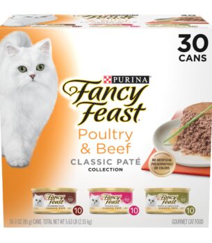Fancy Feast Poultry and Beef Feast Classic Pate Collection Grain Free Wet Cat Food Variety Pack - (Pack of 30) 3 oz. Cans
