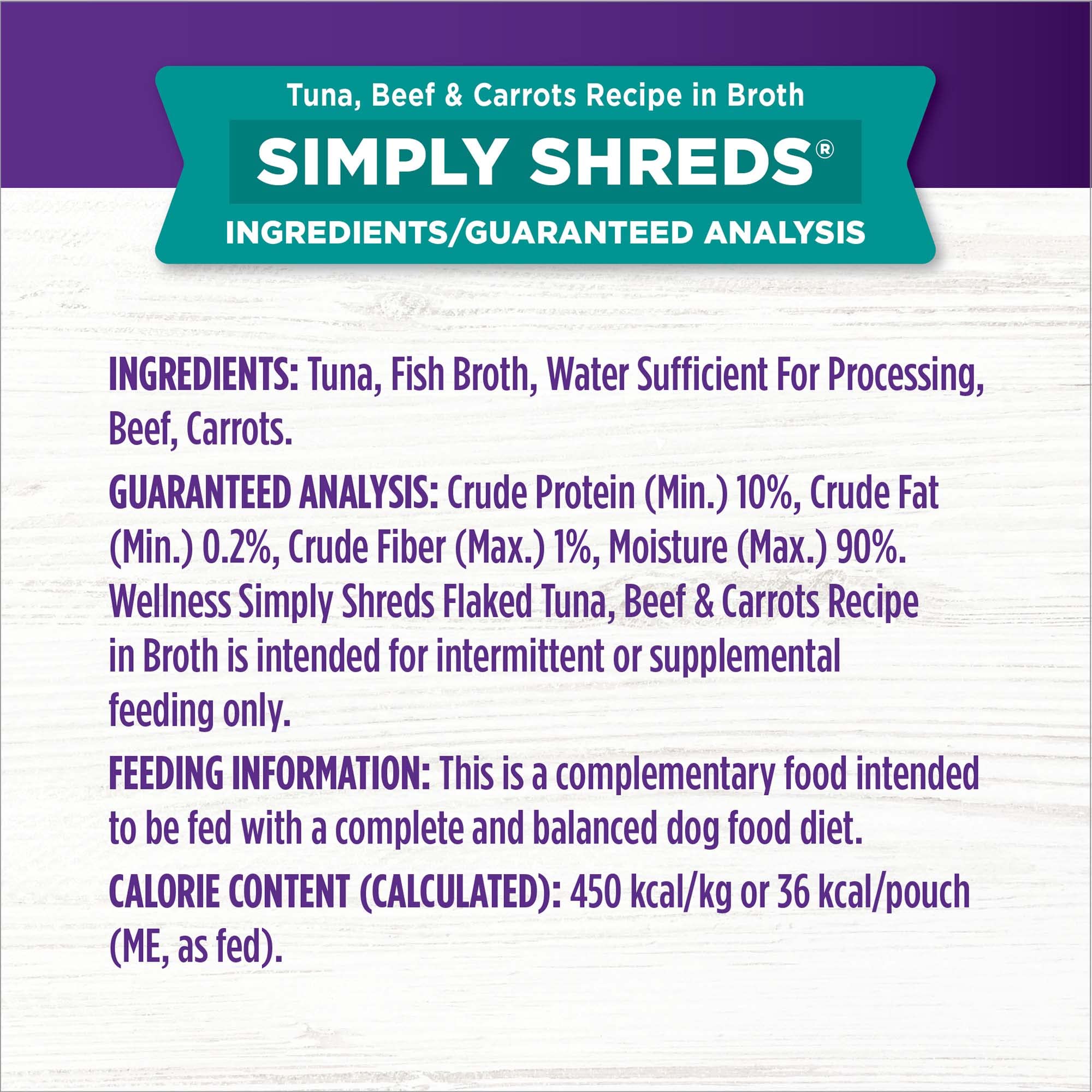 Wellness Bowl Boosters Simply Shreds Wet Dog Food Topper for Small, Medium, & Large Breeds, Grain Free, Natural, Tuna, Beef & Carrots, 2.8 Ounce Pouch (Pack of 12) - Image 7