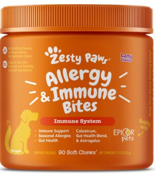 Zesty Paws Dog Allergy Relief- Dog Itching Skin Relief- Dog Probiotics for Itchy Skin and Itchy Ears- Dog Allergy Paw Relief- Dog Allergy Chews- Dog Itch Relief - Dog Skin Allergy Relief - Lamb - 90ct
