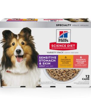 Hill's Science Diet Adult 1-6 Sensitive Stomach & Skin Wet Dog Food Variety Pack: Chicken & Vegetable; Salmon & Vegetable Loaf, 12.8 oz. Cans, 12-Pack