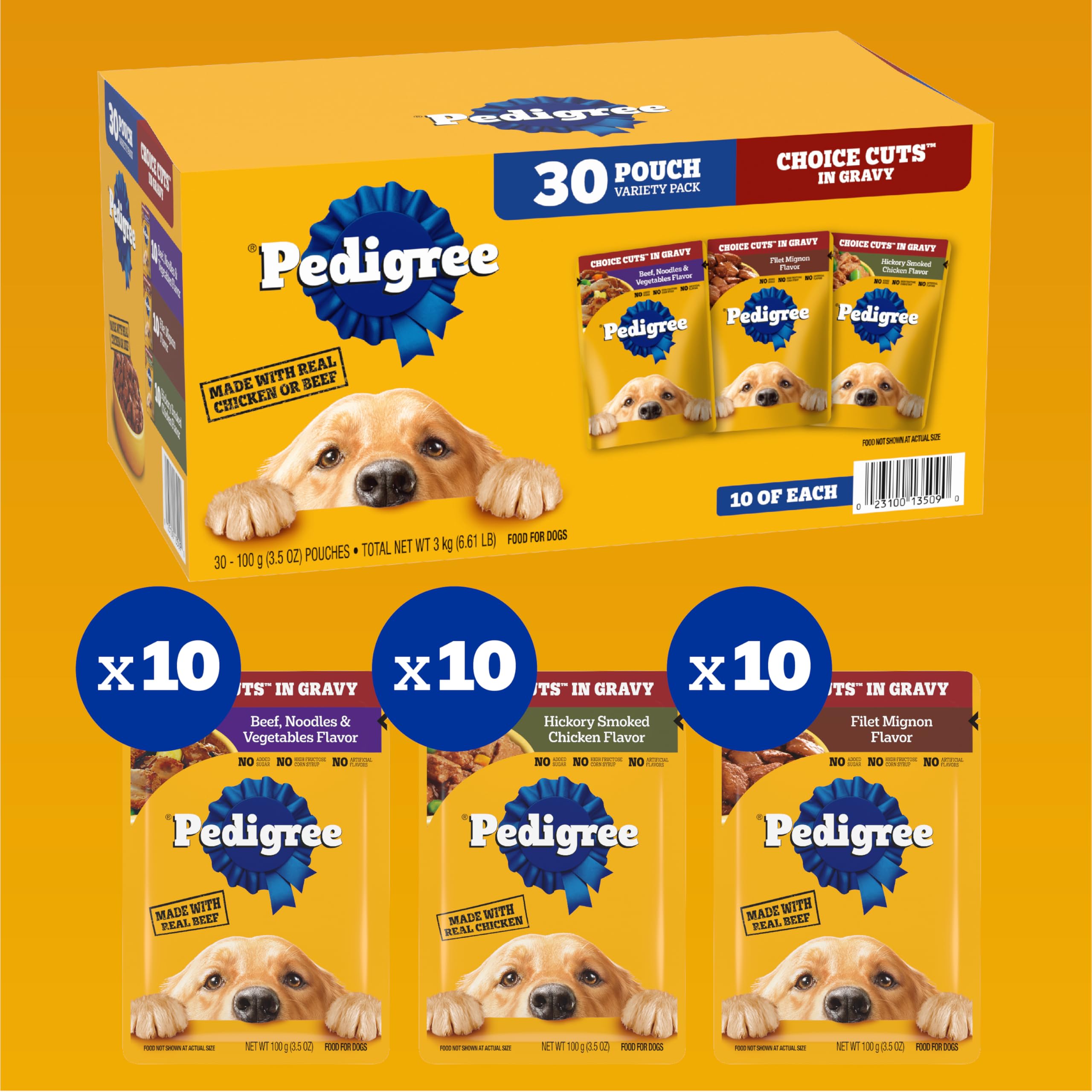 Pedigree Choice Cuts in Gravy Adult Soft Wet Dog Food 30-Count Variety Pack, 3.5 oz. Pouches - Image 3