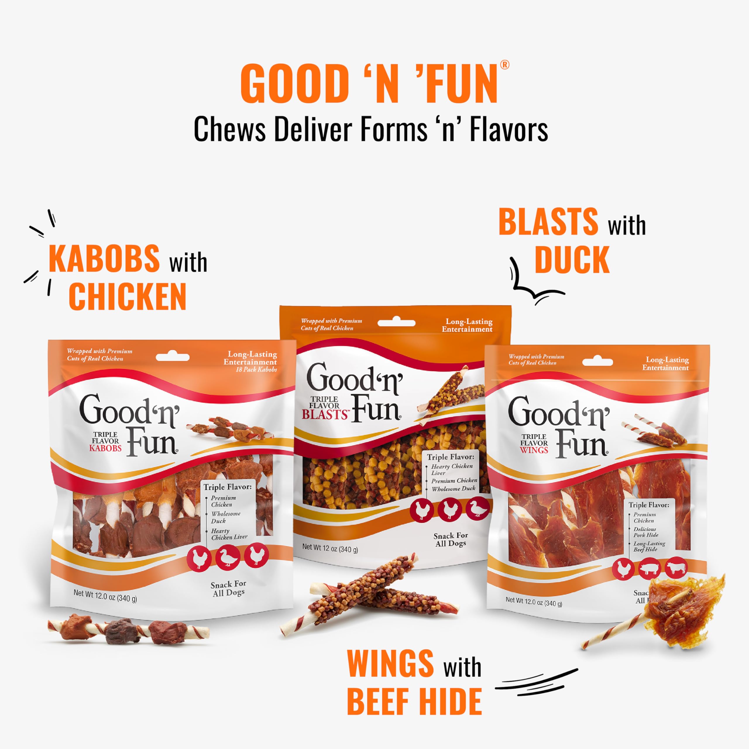 Good ?n? Fun Triple Flavor Kabobs Chews for All Dogs, 24 Ounces, Treat Your Dog to Chews Made from Beef Hide, Real Chicken, Pork Hide, Duck and Chicken Liver - Image 9
