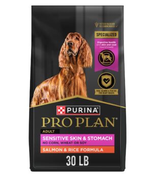 Purina Pro Plan Sensitive Skin and Stomach Dog Food Dry, Adult Salmon & Rice Formula, Digestive Health - 30 lb. Bag