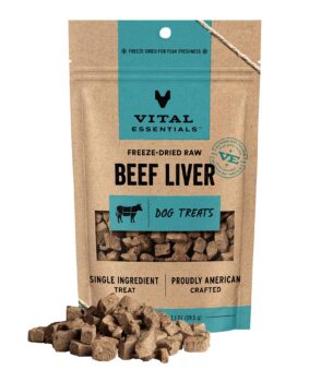Vital Essentials Beef Liver Dog Treats, 2.1 oz | Freeze-Dried Raw | Single Ingredient | Premium Quality High Protein Training Treats | Grain Free, Gluten Free, Filler Free