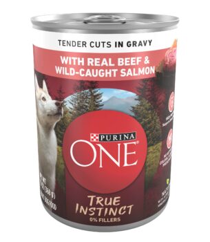 Purina ONE High Protein Wet Dog Food True Instinct Tender Cuts in Dog Food Gravy With Real Beef and Wild-Caught Salmon - (Pack of 12) 13 oz. Cans