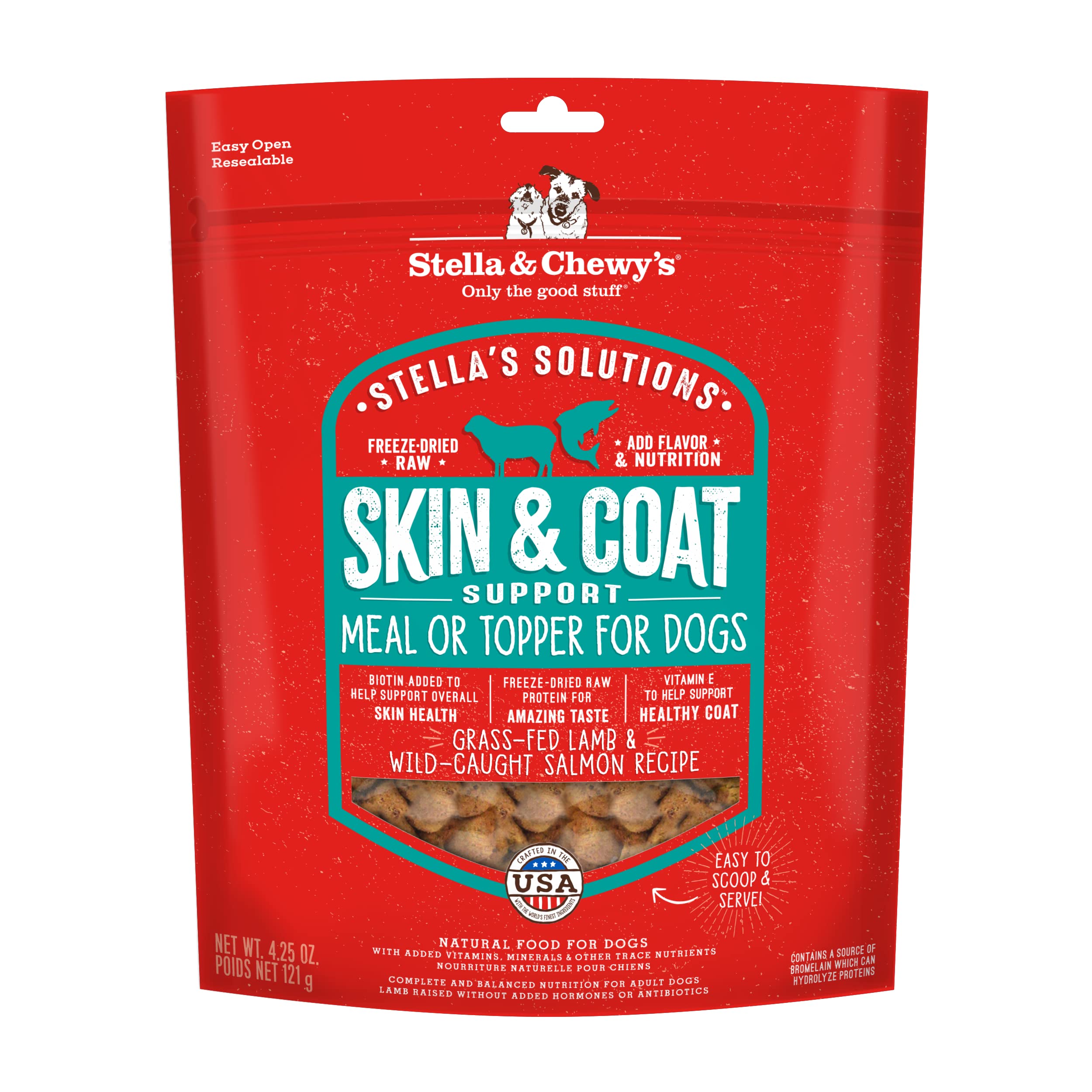 Stella & Chewy's ? Stella?s Solutions Skin & Coat Boost ? Grass-Fed Lamb & Wild-Caught Salmon Dinner Morsels ? Freeze-Dried Raw, Protein Rich, Grain Free Dog Food ? 4.25 oz Bag