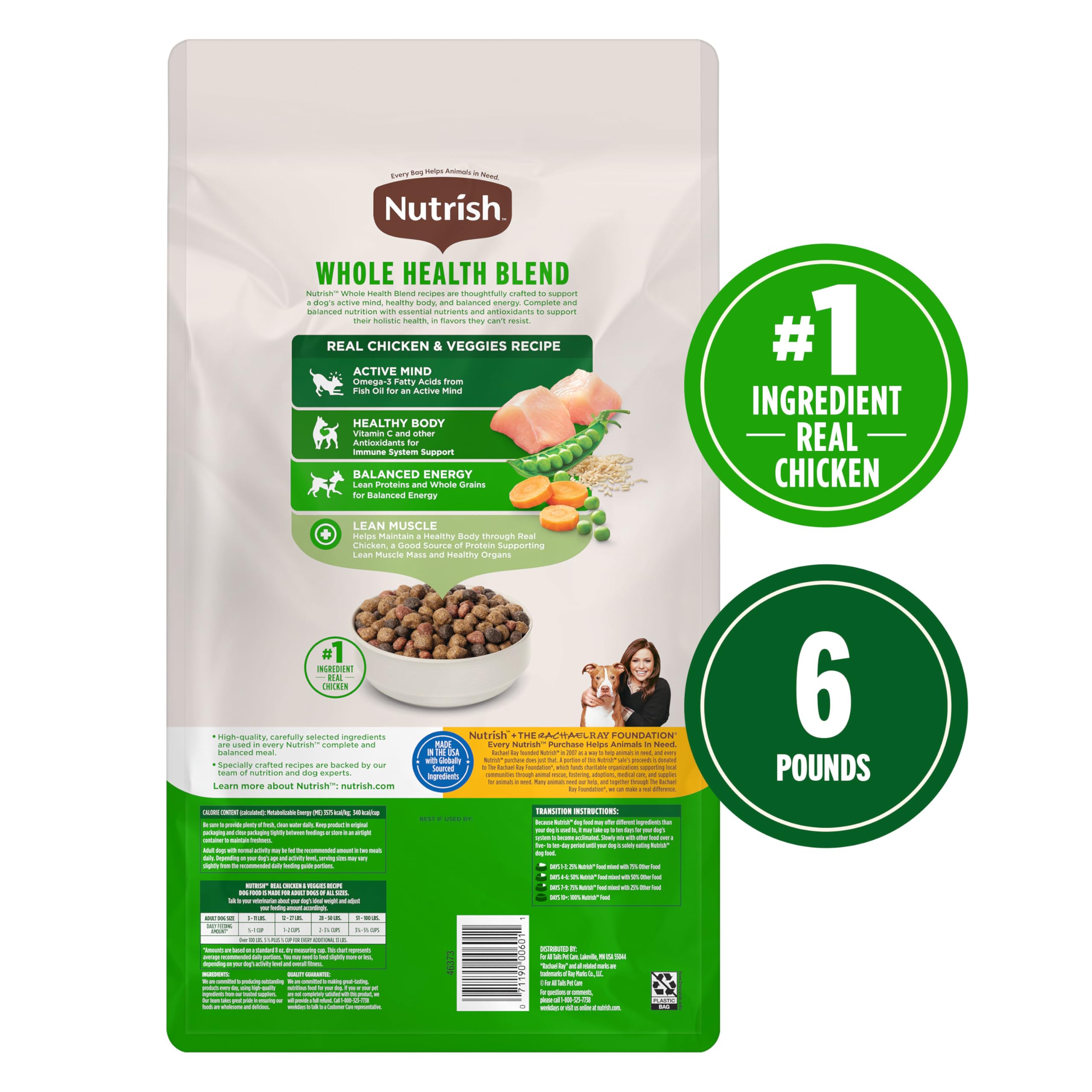 Nutrish Dry Dog Food, Real Chicken & Veggies Recipe Whole Health Blend, 6 lb. Bag (Rachael Ray) - Image 3