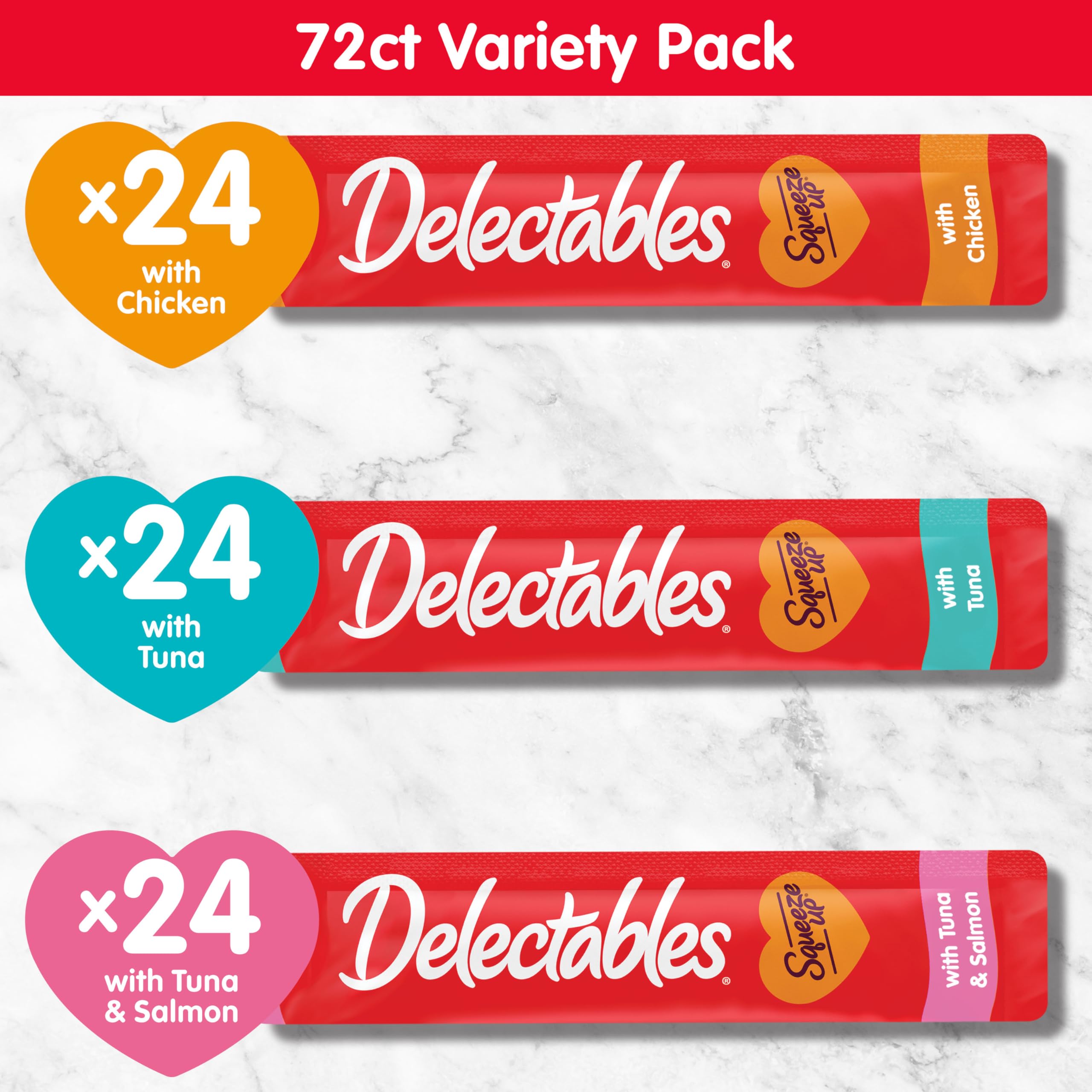 Delectables Squeeze Up Variety Pack, Creamy Squeezable Puree, Lickable Wet Cat Treats, Grain Free, No Added Fillers, No by-Products, No Added Preservatives, 0.5 Ounces Tube, 72 Tubes Total - Image 6