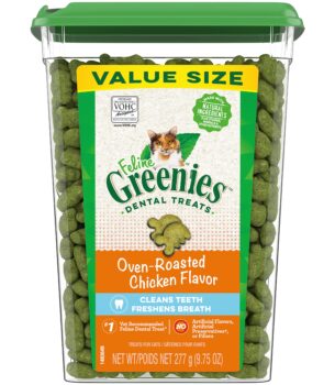 Greenies Feline Adult Dental Cat Treats, Oven Roasted Chicken Flavor, 9.75 oz. Tub