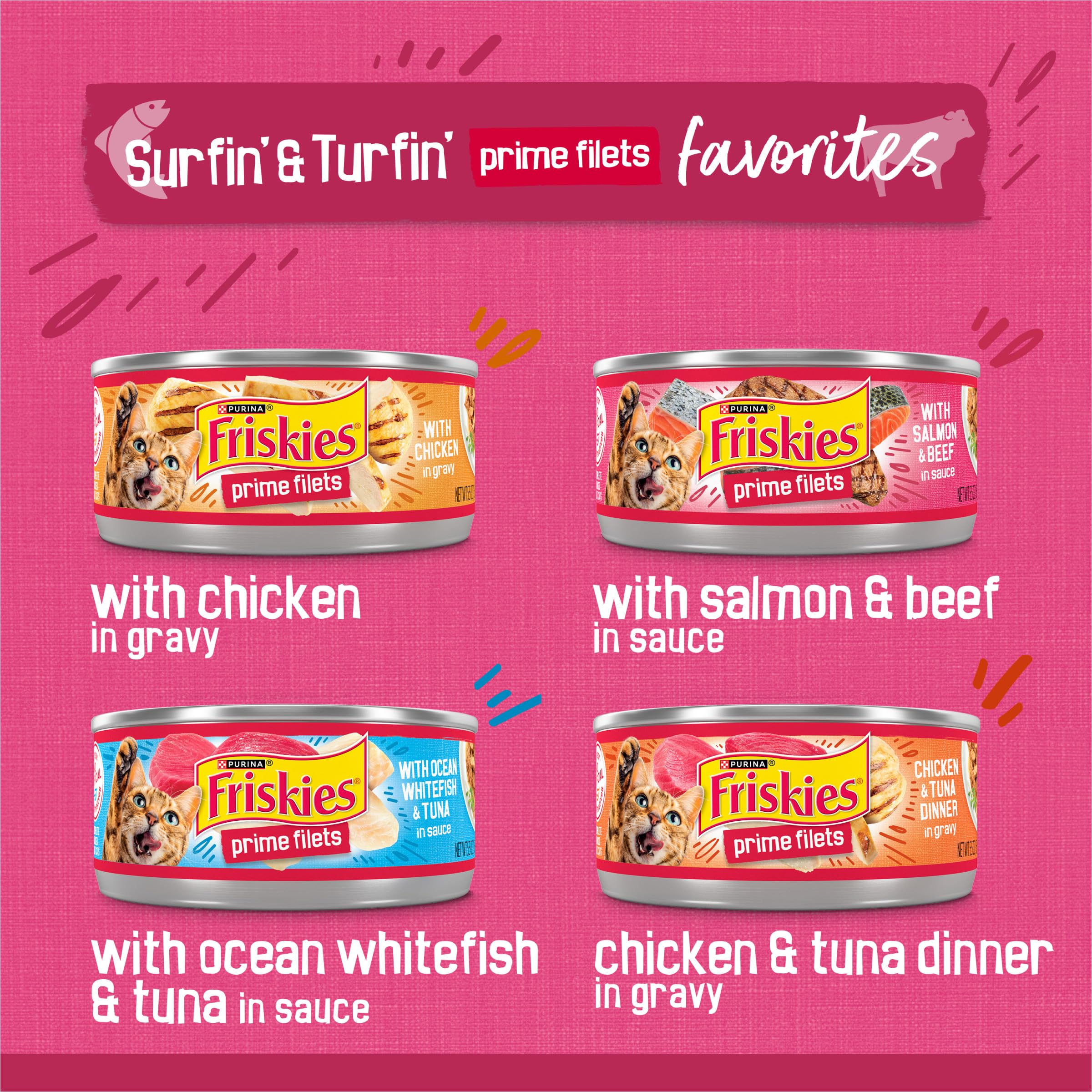 Purina Friskies Gravy Wet Cat Food Variety Pack, Surfin? and Turfin? Prime Filets Favorites - 48 ct. Can - Image 2