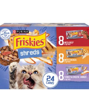 Purina Friskies Gravy Wet Cat Food Variety Pack, Shreds With Beef, With Chicken, and Turkey and Cheese Dinner - (Pack of 24) 5.5 oz. Cans