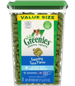 Greenies Feline Adult Dental Cat Treats, Tempting Tuna Flavor, 9.75 oz. Tub
